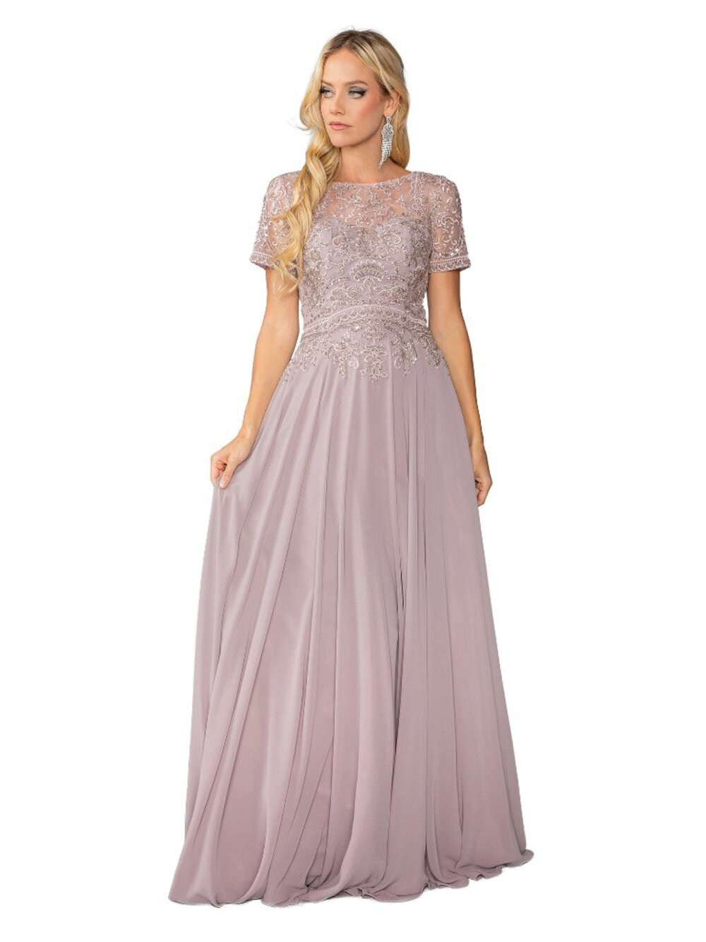 NEW MOCHA Chiffon & Lace Prom Gown Floor Length Embellished 4444